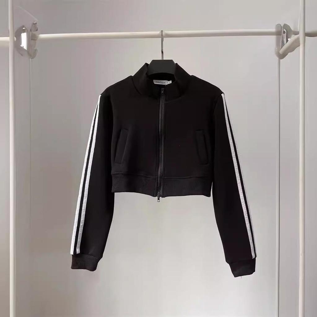 Damen Gestreifter Lässiger Cardigan Pullover - Slim Fit, Reißverschluss, Stehkragen, Herbststil