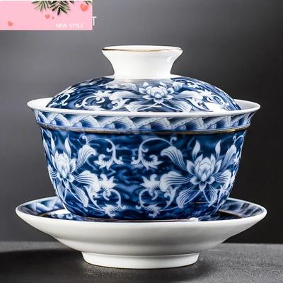 Jingdezhen Mavi Beyaz Porselen Çay Kasesi El Yapımı Seramik Çay Fincanı Seyahat Taşınabilir Gaiwan Ev Çay Seti İçecek Kabı 160ml