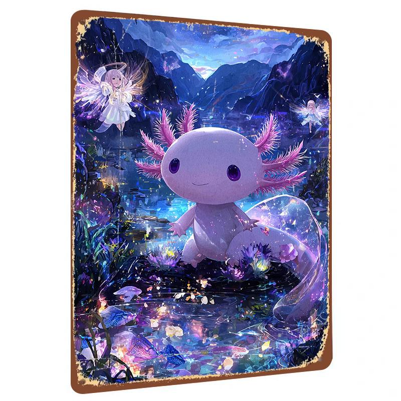 

Dream Purple Axolotl Fairy Illustration Metal Tin Sign Home Decor Wall Art for Kids Room 20x30cm（7.8x11.8inch）