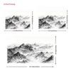 2D Monochrome Mountain Backdrop for Office, Ink Drawing Style Black and White Landscape