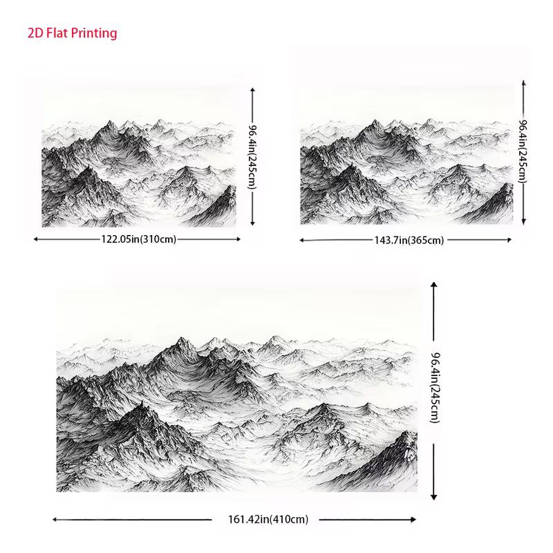 2D Monochrome Mountain Backdrop for Office, Ink Drawing Style Black and White Landscape
