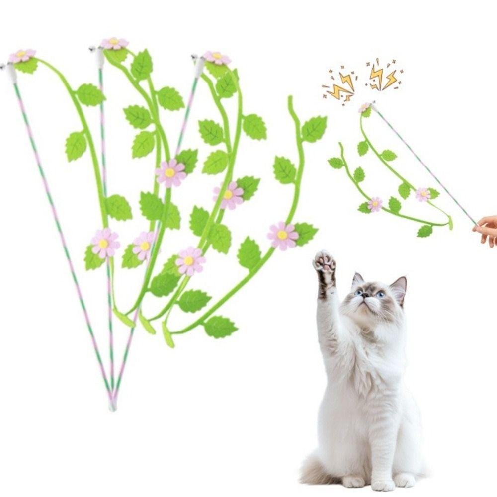Felt Teaser Cat Wand Flower Leaf Shaped Cat Interactive Toy Cat Teaser Rod Interactive Playing