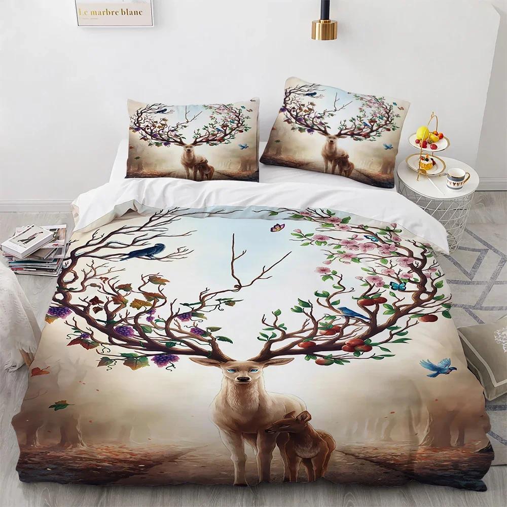 Black Theme Jungle Mose Soft Duvet Cover Set for Boy Ten Girl Bedrom Set 3D Print Grey Elk Der Soft Microfiber Warm Comforter Cover