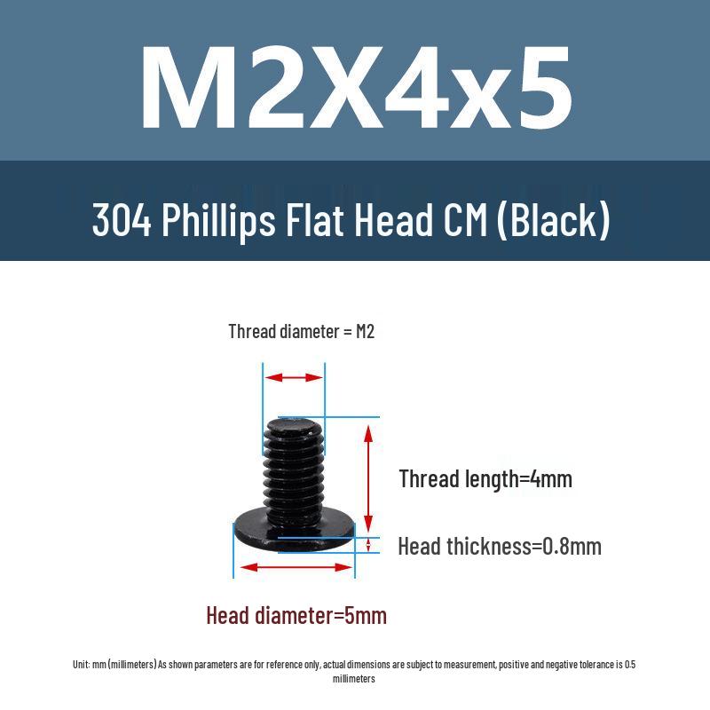 Yigu Black 304 Stainless Steel Flat Head Phillips Machine Screws M2-M6