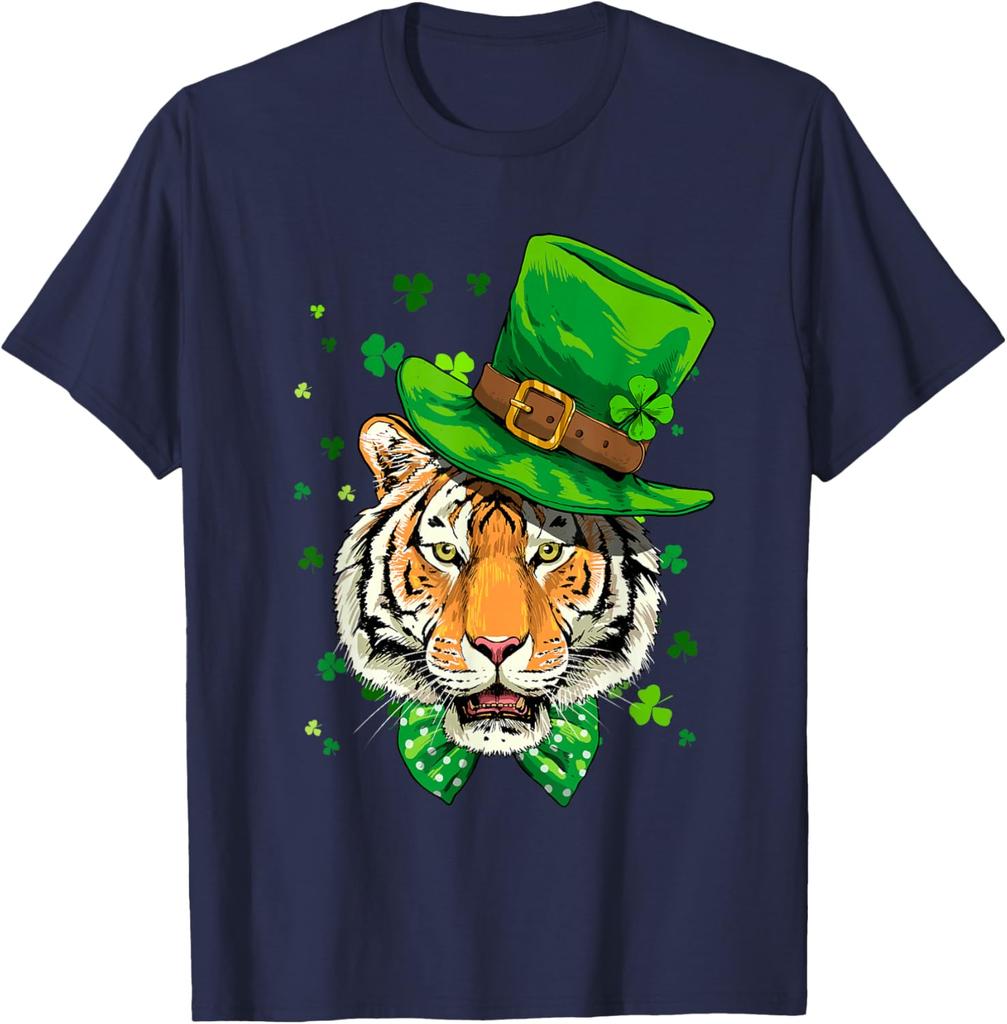 Tiger Leprechaun St. Patrick's Day Grafik T-Shirt Atmungsaktiv Rundhals Kurzarm T-Shirt für Herren