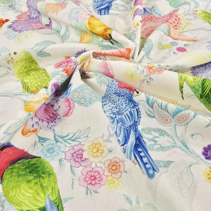 ST1001 Stylish Pattern Cotton Made In 21A Width 110cm X Nora. Bird, Parakeet, Parrot, Floral, Plant, Sarasa, Tropical, Large, Fabric, Handmade,