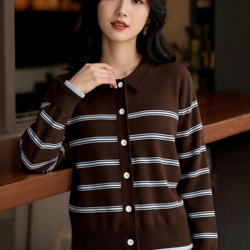 2026 Autumn Korean Striped Polo Knit Long Sleeve - Stylish & Versatile