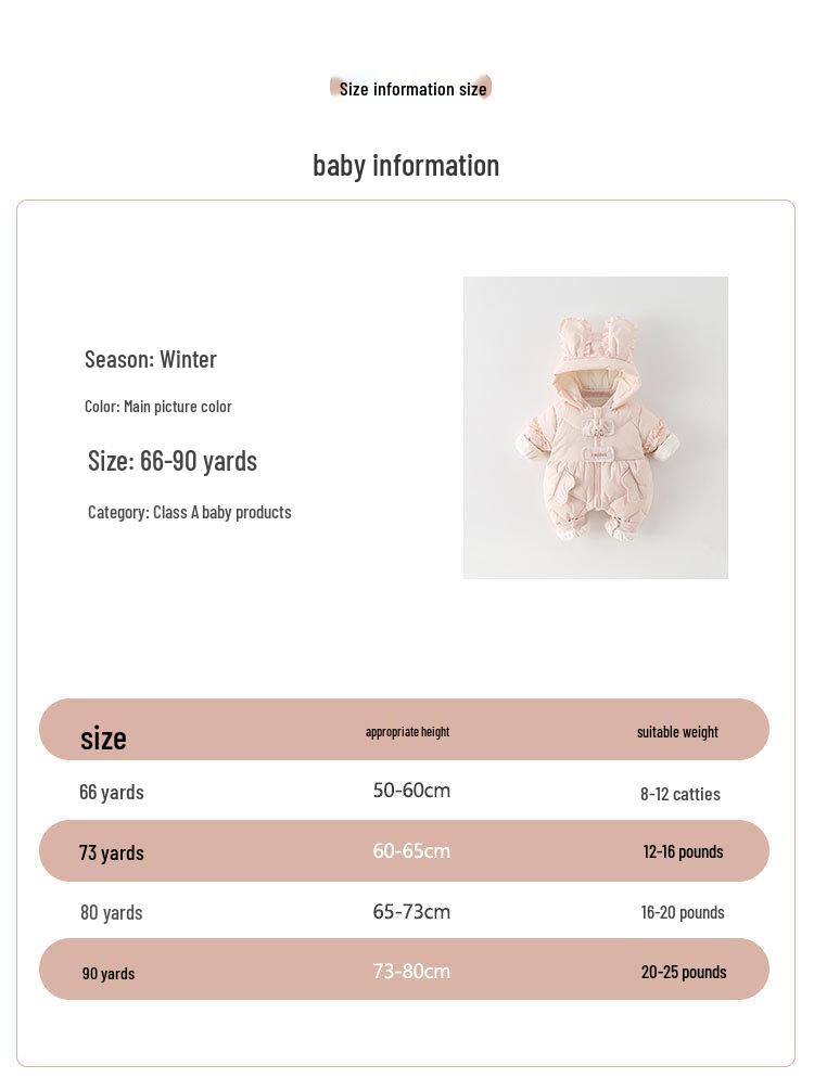 90% Weiße Entendaunen Baby Mädchen Winter Strampler - Leicht, Fleece-gefüttert, Verdickt zum Krabbeln im Freien