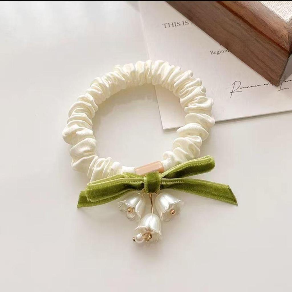 Fresh Lily of the Valley Hair Tie - Large Bowknot Elastic Band for Mori Girl Hairstyles