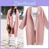 Stylish And Versatile Medium Long Suit Collar Coat With Long Sleeves In Pink Blue Gray