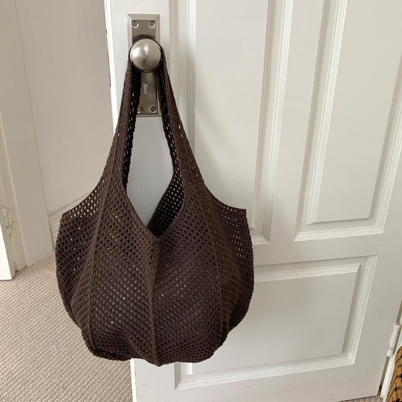 Korean Retro One-Shoulder Woven Beach Tote - Crochet Handbag