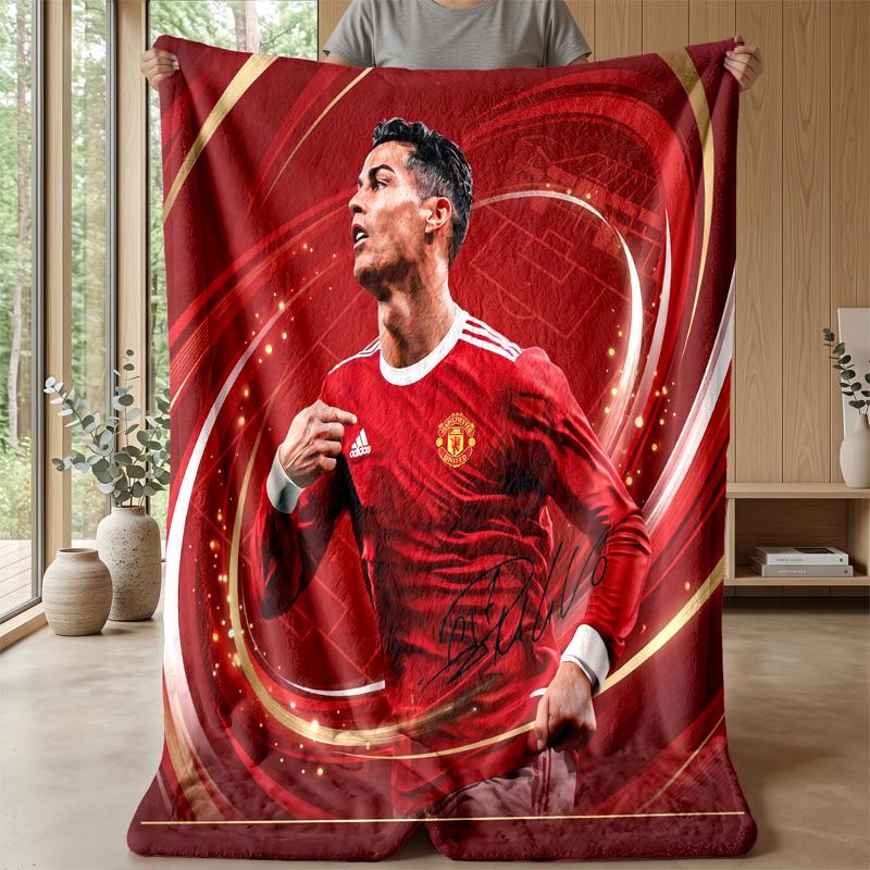 Cristiano Ronaldo Aufdruck Flanelldecke Hautfreundlich Warm Dekorativer Überwurf für Innen Couch Bett Tägliche Nutzung