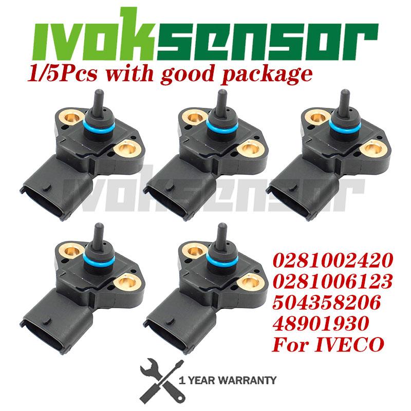 NEW 1/5PCS 0281002420 0281006123 MAP Intake Manifold Pressure Sensor 4890193 For I-veco New Holland V-olvo MAN DAF 281002420