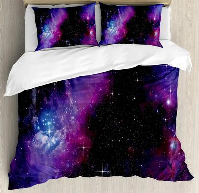 Sky Space Night Time Universe Stars And Nebulas Distant Parts Of Galaxy Comfortable Duvet Quilt Cover Pillowcase Bedding Set