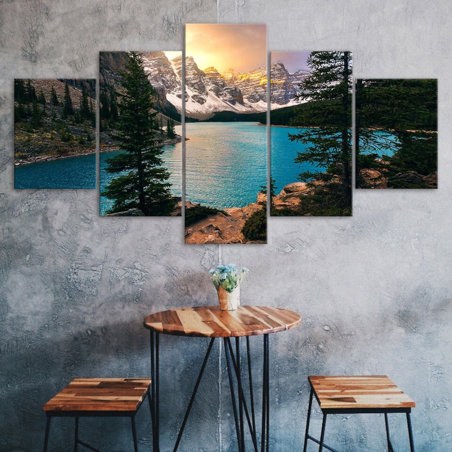

Mountains Lake National Park Canvas 5 Piece Five Panel Wall Print Modern Art Poster Picture Home Decor Gift For Him For Her 20X35 20X45 20X55CM