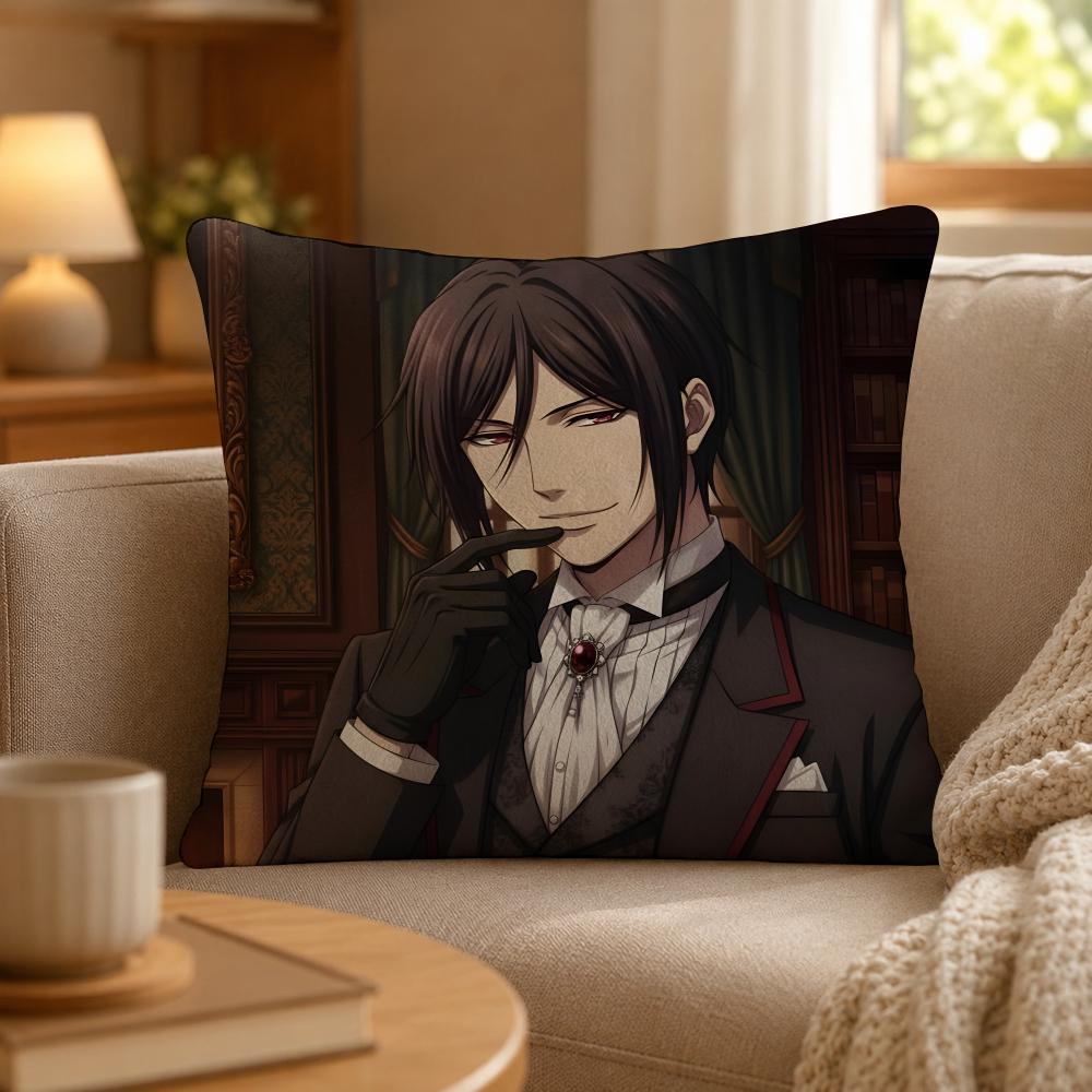 Anime Black Butler Gothic Art Cushion Cover Personalized Short Plush Soft Bedroom Sofa Home Decor Gift