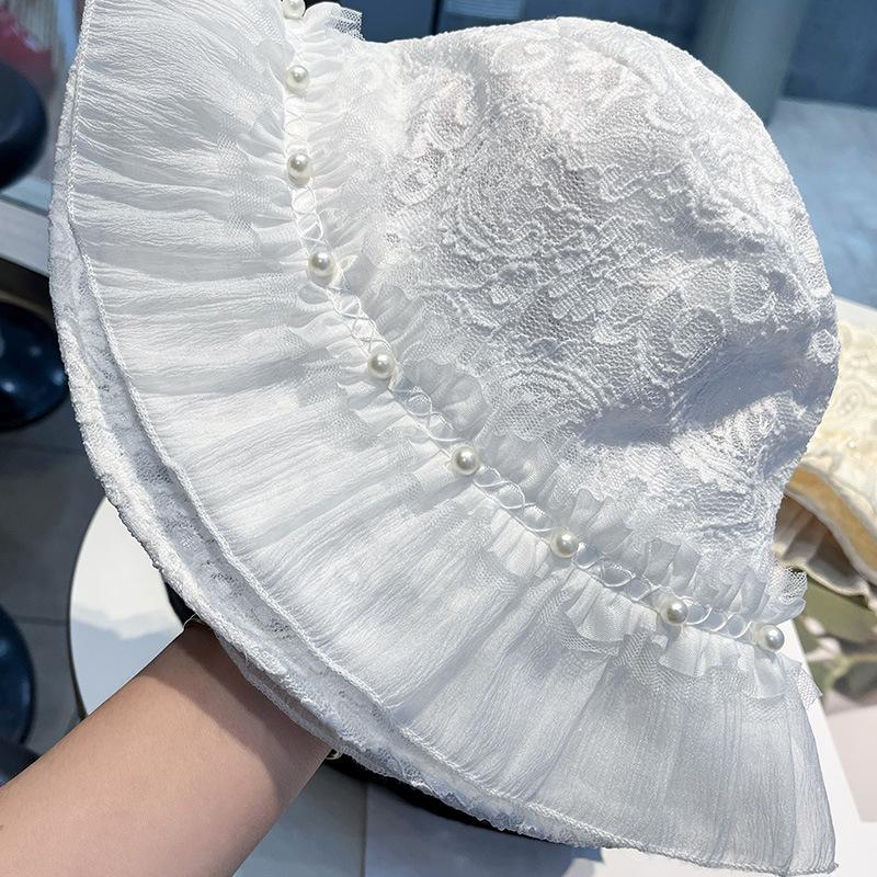 Spring and Summer Knitted Mesh Hat Women's Simple Plain Face Small Pearl Mesh Decoration Sweet Lady Hat
