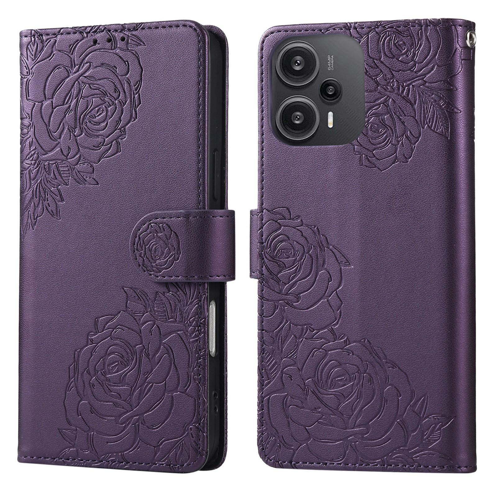 

Чехол для Xiaomi Redmi Note 12 Turbo/Poco F5 5G, Розовый цветок, Кожаный кошелек из ПУ, Чехол для телефона с 3 отделениями для карт Dark Purple