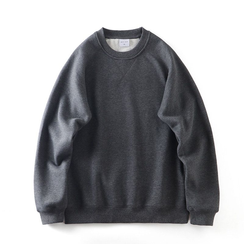 Retro Heavyweight Raglan Sweatshirt for Men, Autumn and Winter Style, Fleece-Lined, Thickened, Hoodless Pullover, Export Quality Casual Jacket