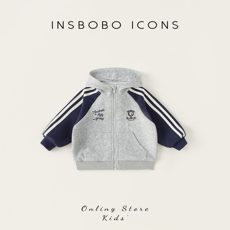 Insbobo Kidsren s Jacket 2026 Spring New Style Girls  Hooded Tops Boys  Sweatshirt Jackets Baby Spring Clothes Gray 80