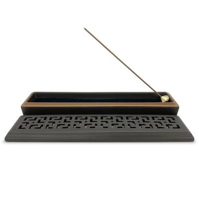 Rankodo Incense Holder, Horizontal Incense Burner with 3 Flame-Retardant Cotton Pads, Brass Incense Holder, Ceramic (Dark Brown)
