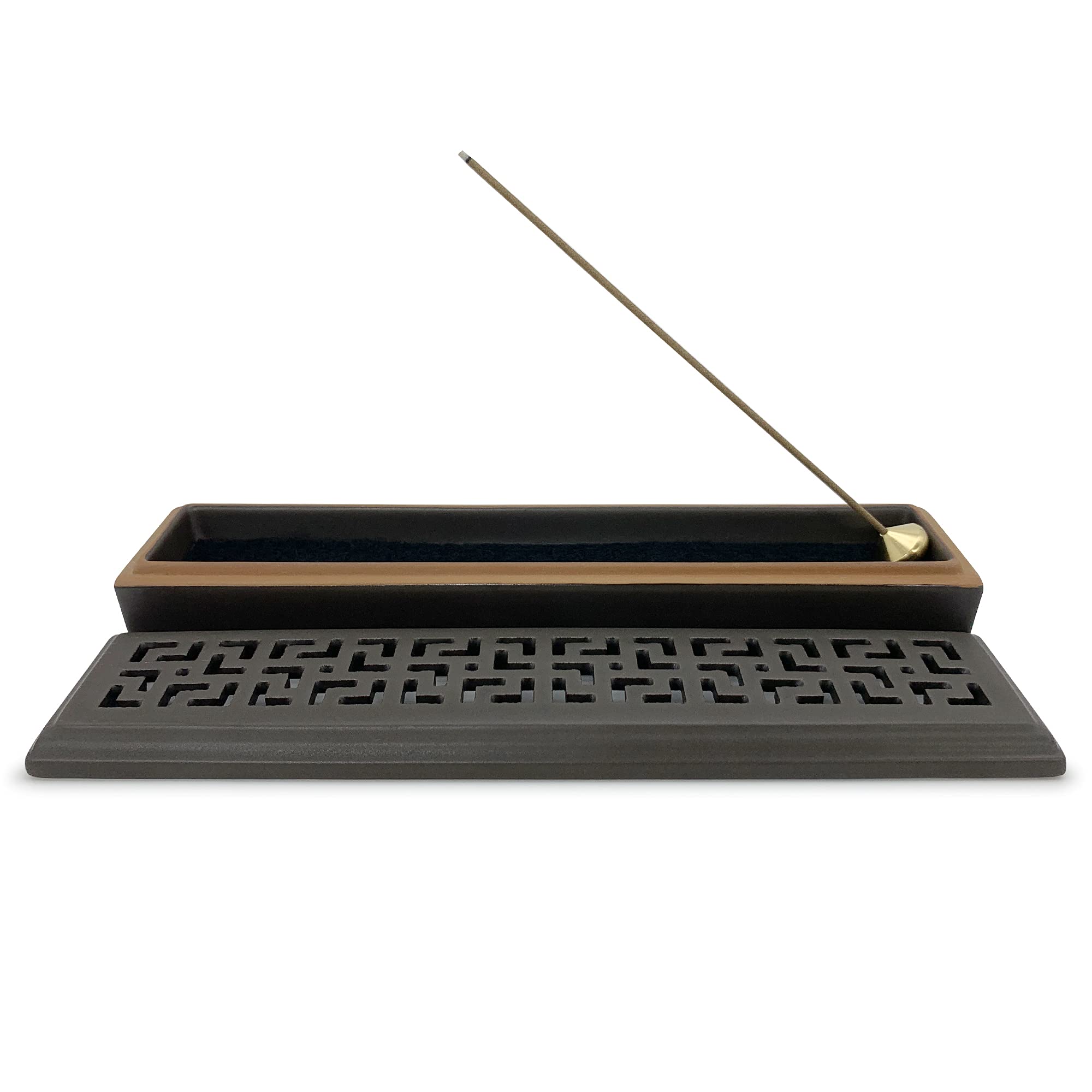 

Rankodo Incense Holder, Horizontal Incense Burner with 3 Flame-Retardant Cotton Pads, Brass Incense Holder, Ceramic (Dark Brown)