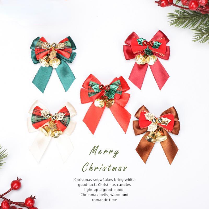 5PCS Christmas Decoration Bowknot with Bell Christmas Tree Wreath Decoration Accessories Gift Accessories