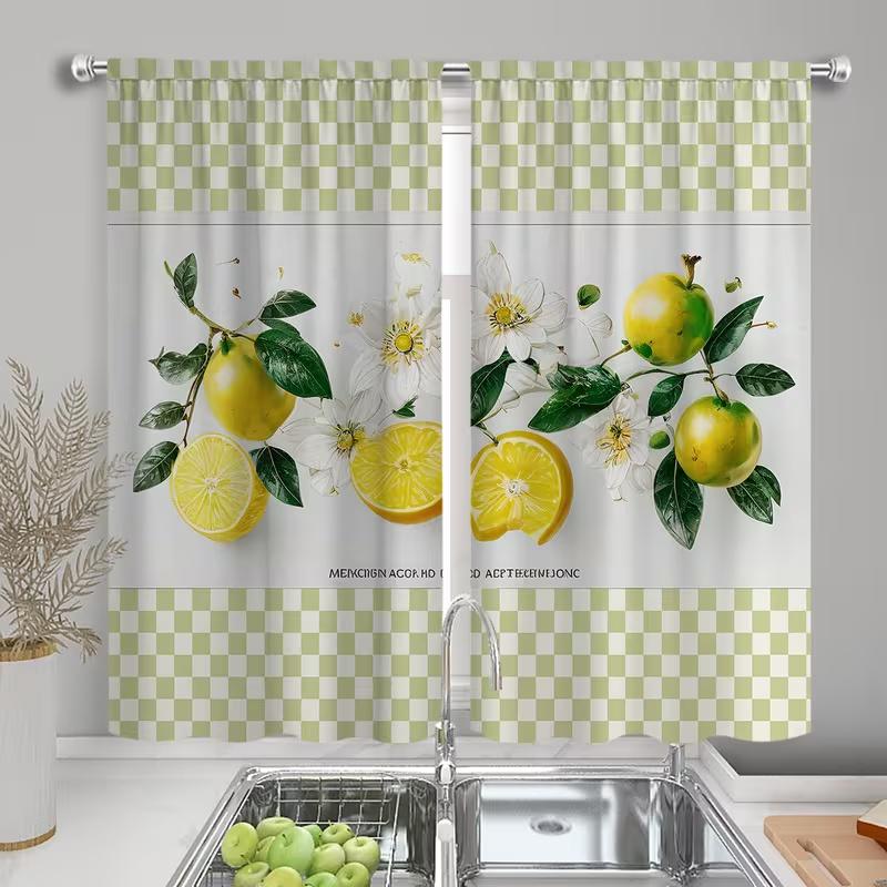 2 Pcs Lemon fruit print curtains,suitable for bedroom,living room kitchen decoration,home decoration,window decoration