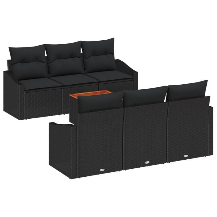 VidaXL Set de canapé de jardin de 7 pièces avec coussins noirs en poly rattan acacia 3356448