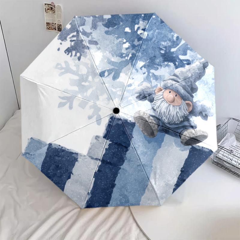 Cartoon Snowman Pattern, Automatic Folding Umbrella, Portable and Foldable Design, 8 Ribs, a Christmas or Birthday Gift.