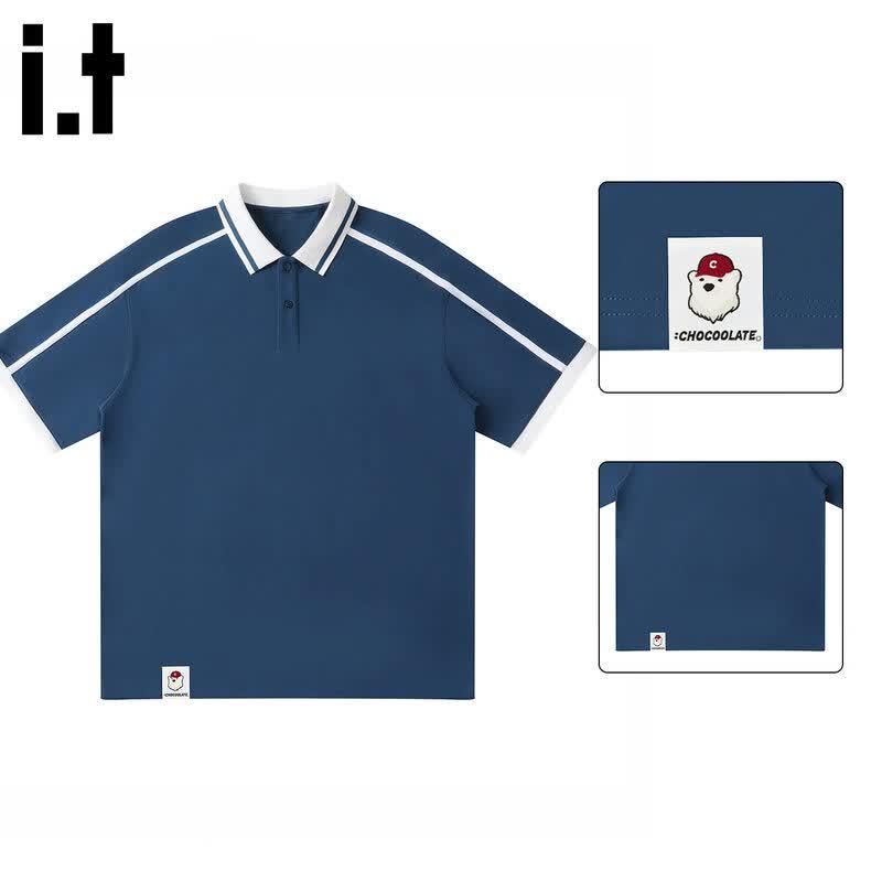 CHOCOOLATEit Unisex Striped Color-Block Polo T-Shirt 2XL синий