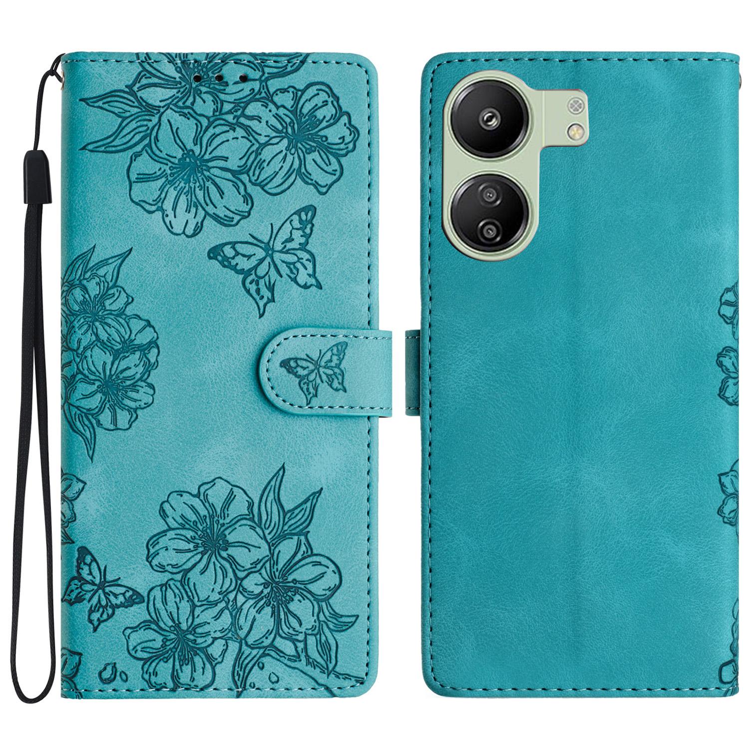 

Чехол для Xiaomi Redmi 13C 4G/Poco C65 4G, кожаный чехол-книжка с дизайном бабочки и цветка Green