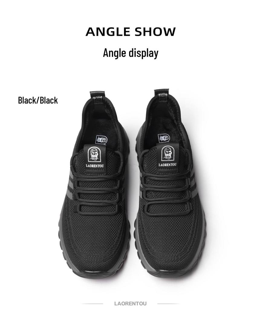 2025 Winter Men's Thick-Soled Non-Slip Breathable Lace-Up Sports Shoes with Velvet Warmth