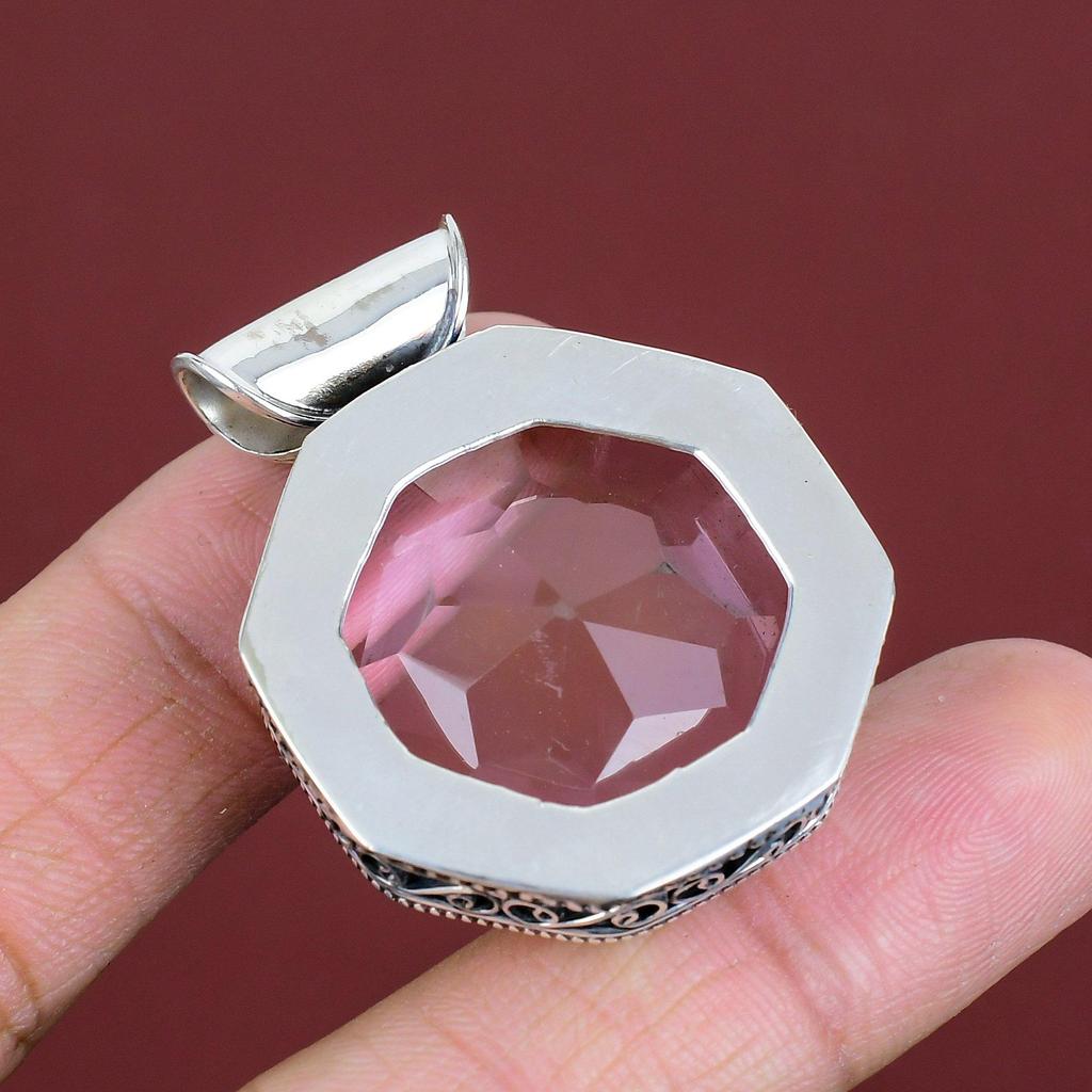 Faceted Pink Kunzite Pendant Vintage Pendant Gemstone Pendant 925 Sterling Silver Pendant Pink Kunzite Jewelry Handmade Pendant Gift For Mom