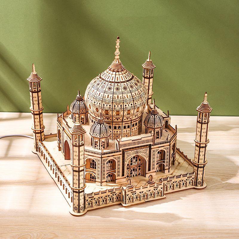 3D Wooden DIY Three-dimensional Taj Mahal Jigsaw Puzzle Adult Decompression Puzzle Holiday Gift Decoration Model