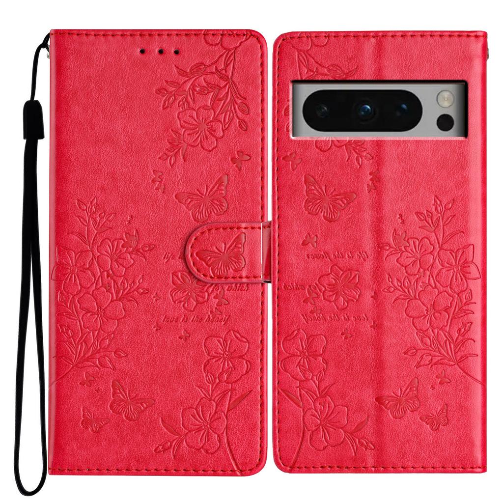 For Google Pixel 8 Pro Wallet Case Butterfly Floral Imprint Leather Phone Cover with Stand