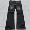 Vintage Double Waisted Lace Up Micro Flared Women Jeans Y2K Washed Wide Leg American Style Denim Pants Baggy Streetwear