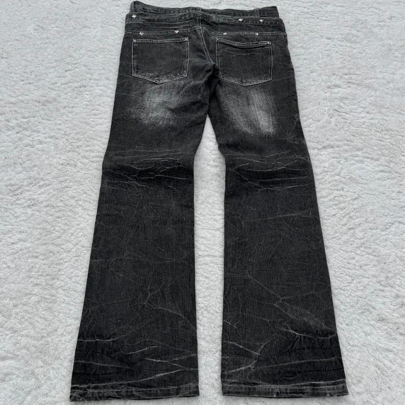 Vintage Double Waisted Lace Up Micro Flared Women Jeans Y2K Washed Wide Leg American Style Denim Pants Baggy Streetwear