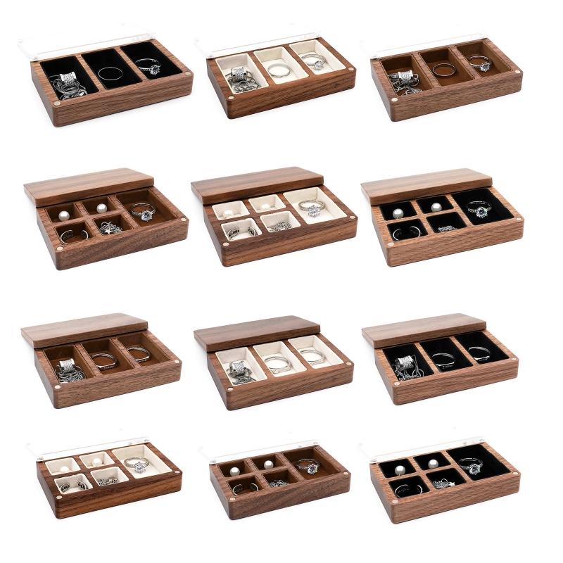 Wedding Wood Rings Jewelry Organizer Box Display Travel for Case Portable Storage Square Shape Box Walnut Necklace Holer