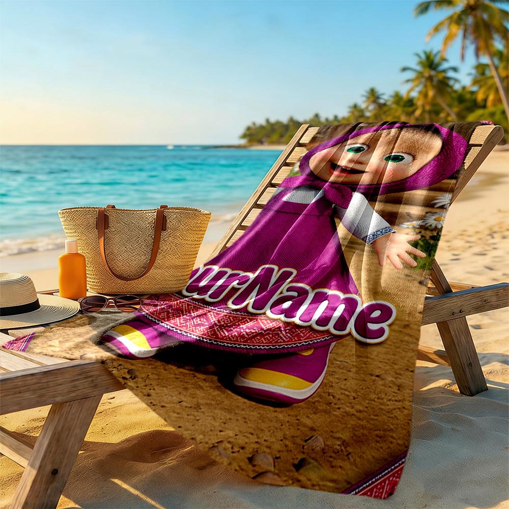 Masha Bear Personalized Text Beach Towel High Absorbency & Quick-Dry Perfect for Traveling Yoga Camping and Swimming