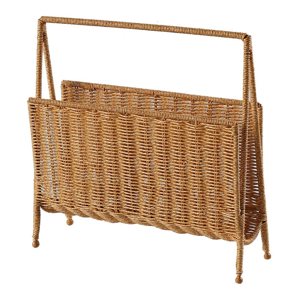 Handwoven Rattan Magazine Holder Practical Light Brown Magazine Organizers Sturdy Artificial Rattan Storage Stand