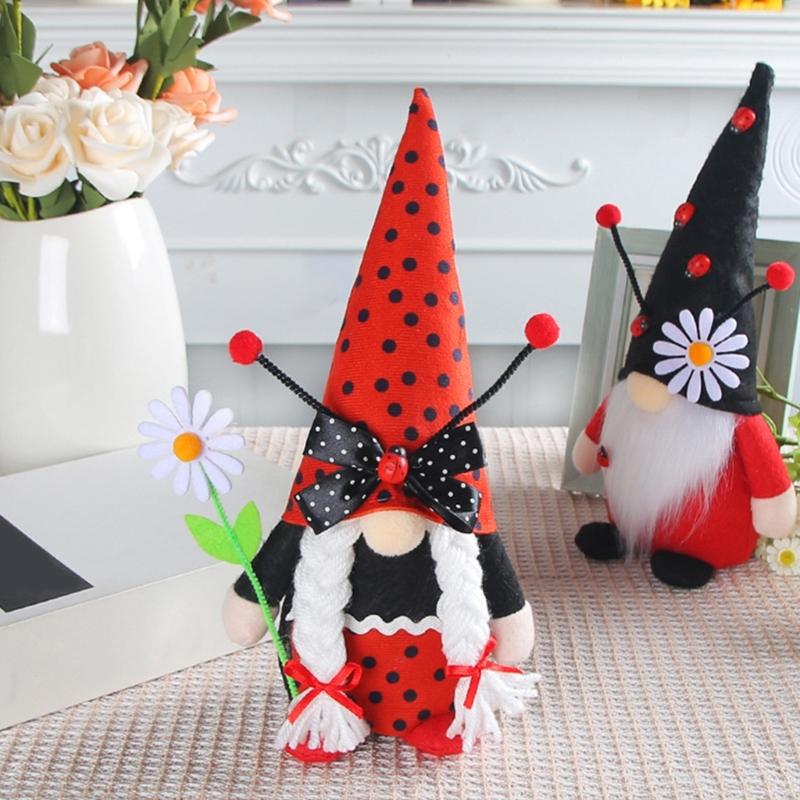 Ladybug Gnomes Tomtes Nisse Swedish Dwarfs Faceless Doll for Halloween Kitchen