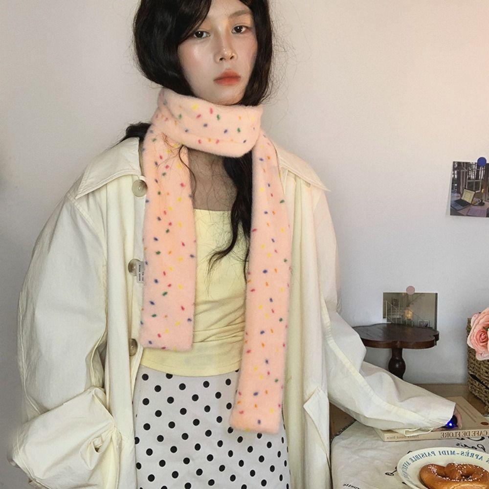 Colorful Dopamine Dot Scarf Narrow Winter Neck Warmer Soft Cashmere Knitted Scarf  Women