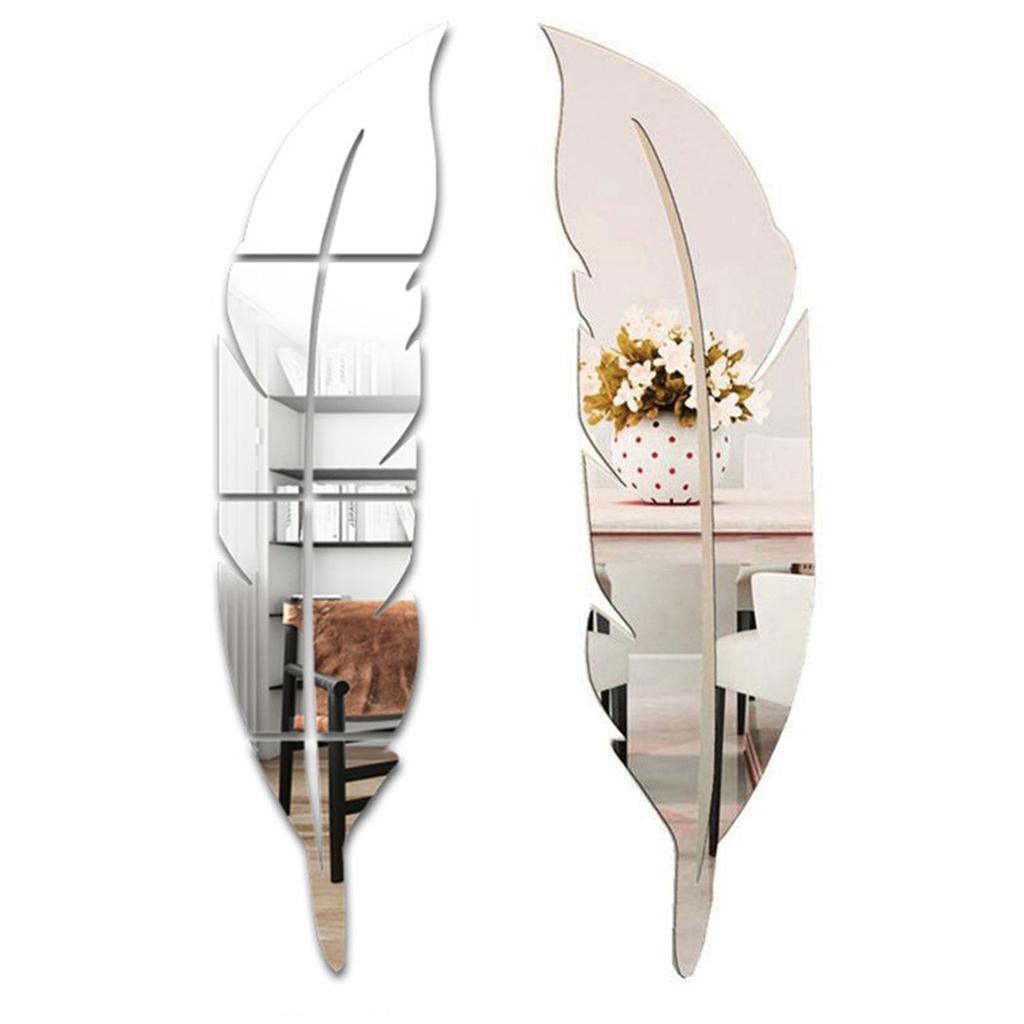 Large Modern Feather Mirror Wall Sticker 120x30cm Acrylic Art Mural