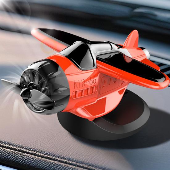 Solar Powered Airplane Car Ornament Dashboard Aircraft Model with Suction Cup 360 Degrees  Rotating Propeller Center Console Drift Accessory