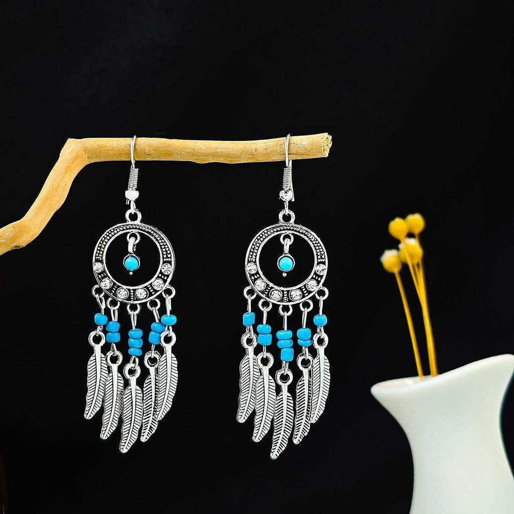 Retro Ethnic Bohemian Turquoise Tassel Earrings for Women