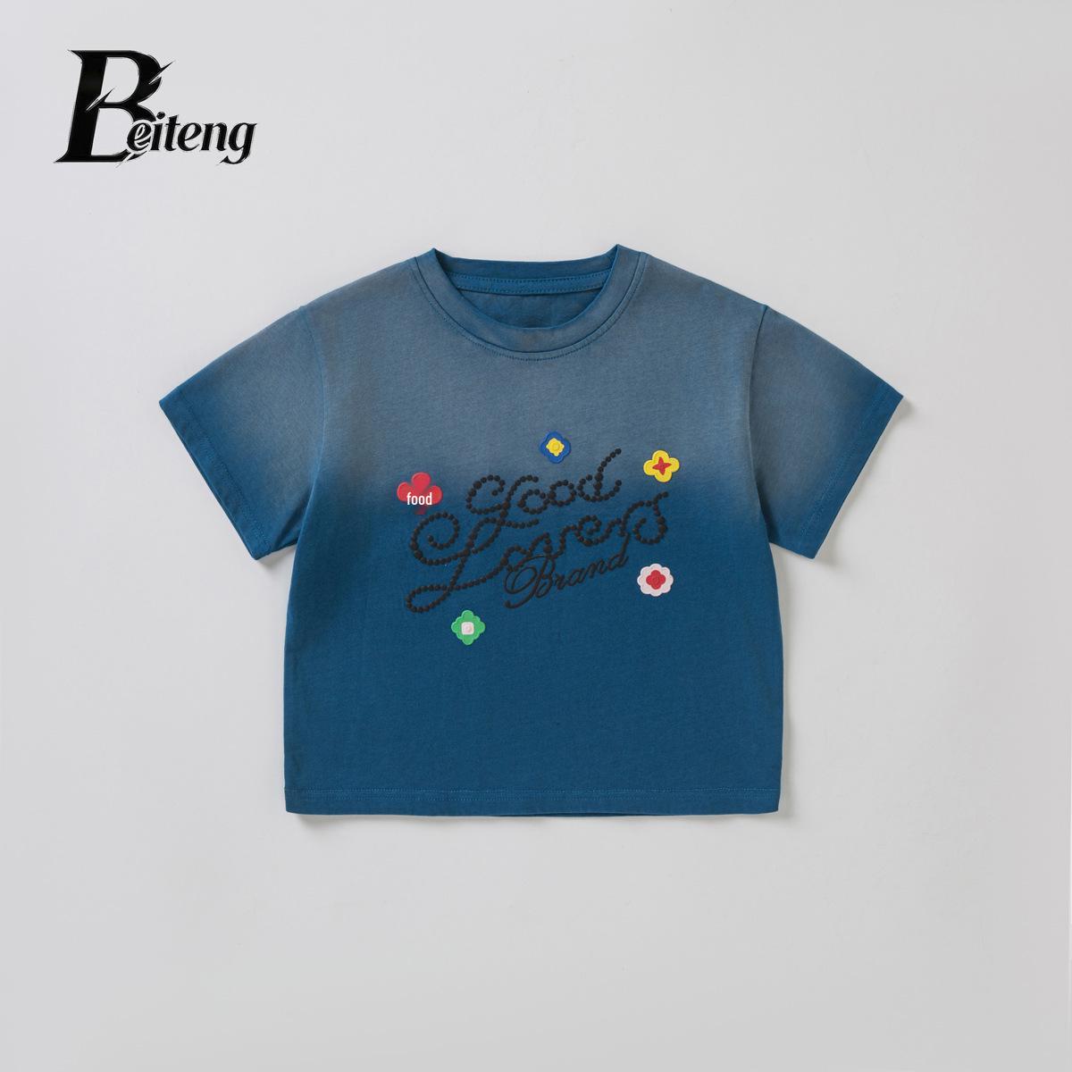 Beiteng Kids Korean Style Cotton T-shirt - Boys Summer Fashion Short Sleeve 150 cm синий