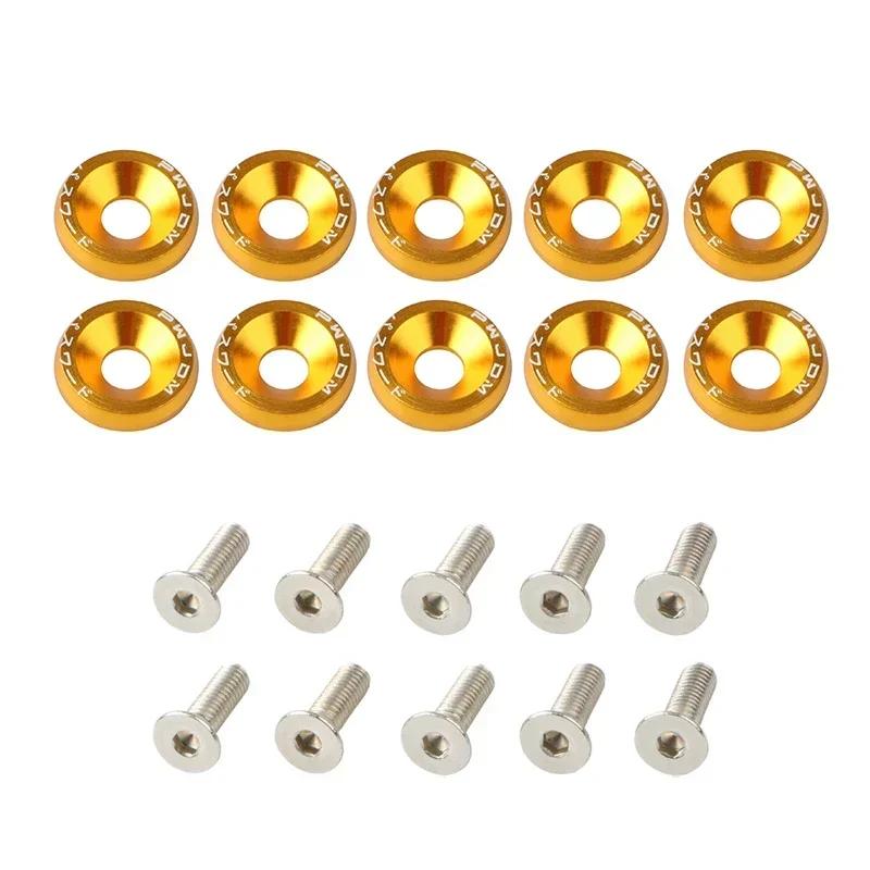 10Pcs M6 Car Modified Fasteners Fender Washer JDM Screw Gasket  Aluminum Mudguard Bumper Engine Concave Screws Car Accessories