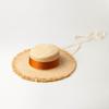 European and American spring and summer new models with straps, hand-woven thickened edged raffia flat top hat, sunshade beach raffia straw hat