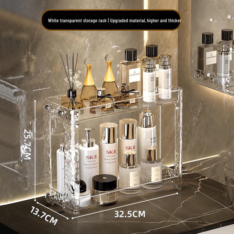 

Настенная полка для хранения туалетных принадлежностей и косметики в ванной комнате без перфорации two layers desktop version прозрачный белый